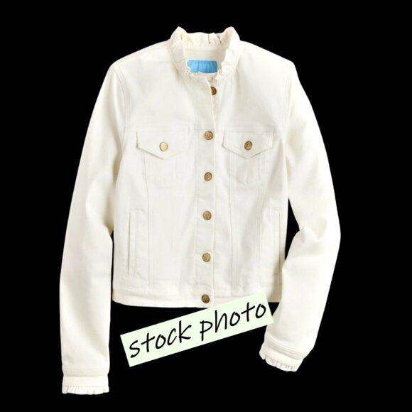 Draper James Jackets & Blazers - Draper James RSVP White Denim Jacket Size M Ruffle Trim Nautical Preppy Cottage